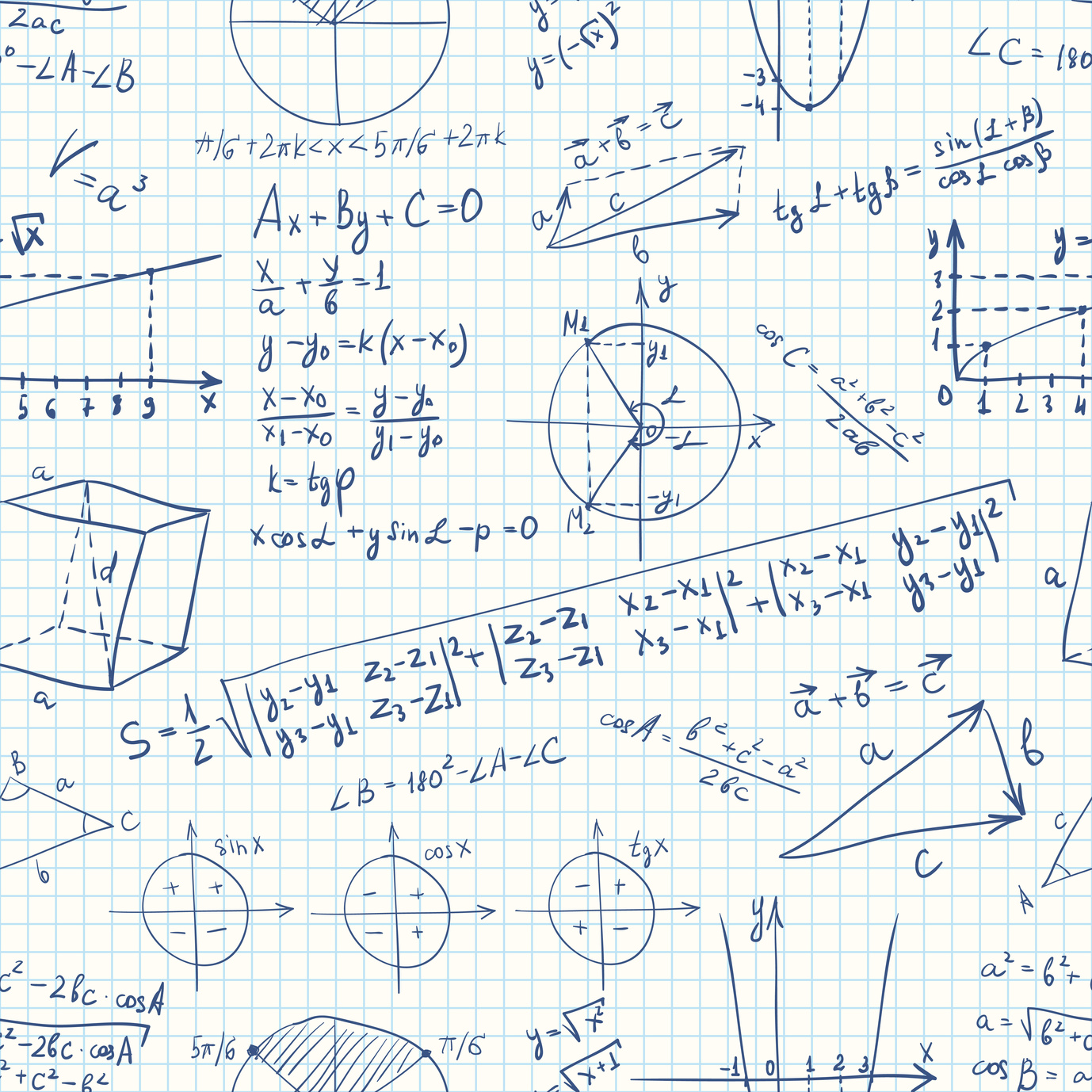 Seamless pattern with doodle math symbols